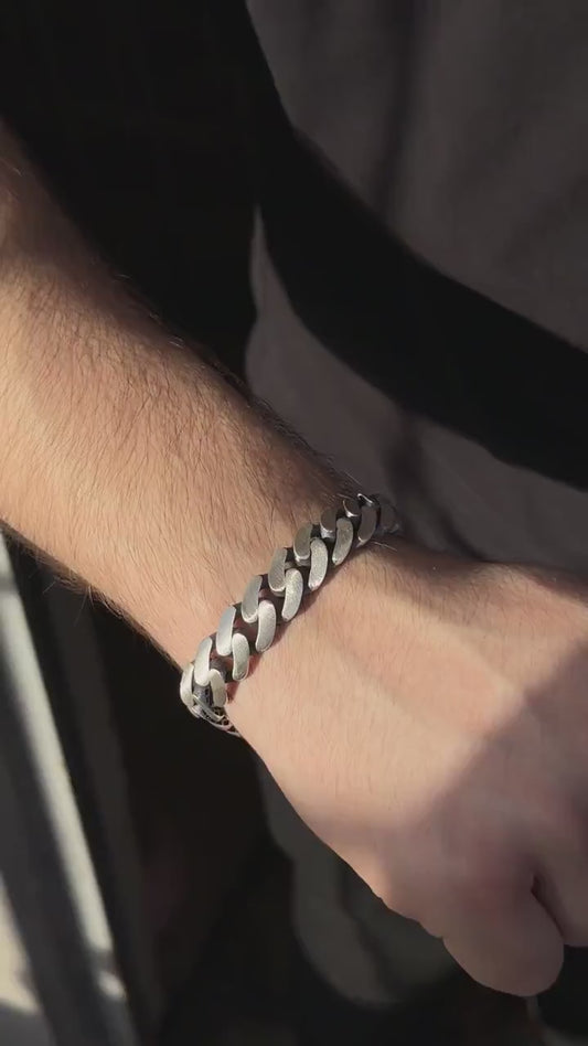 16mm Matt Finish Solid Miami Cuban Link Bracelet with Black Iced Lock,  925 Sterling Silver Bracelet | Men's Jewelry