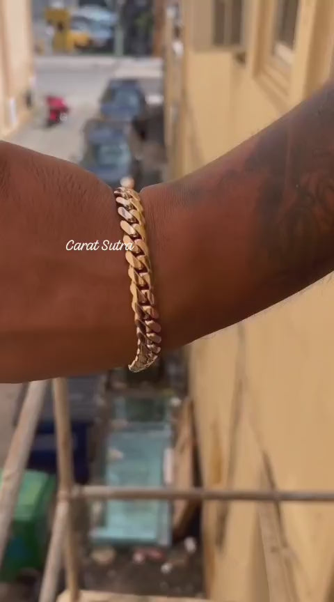RARE PRINCE by CARAT SUTRA | 10mm Wide Solid Miami Cuban Link Bracelet | 22kt Gold Micron Plated 925 Sterling Silver Bracelet | Men's Jewelry | With Certificate of Authenticity and 925 Hallmark