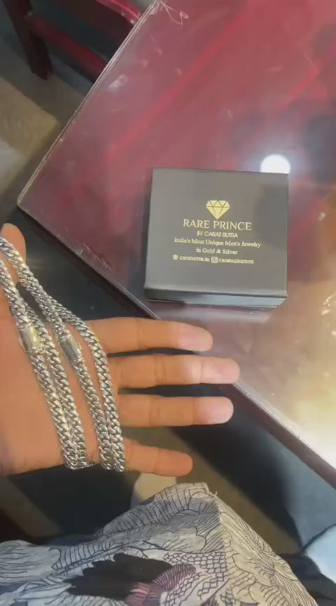 RARE PRINCE by CARAT SUTRA | Solid 8mm Miami Cuban Link Chain with Plain Lock (Rhodium Plated) | 925 Sterling Silver Chain | Men's Jewelry | With Certificate of Authenticity and 925 Hallmark