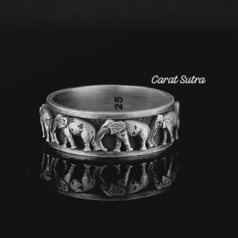 RARE PRINCE by CARAT SUTRA | Antique Designed Elephant Band Ring | 925 Sterling Silver Oxidized Ring | Men's Jewelry | With Certificate of Authenticity and 925 Hallmark