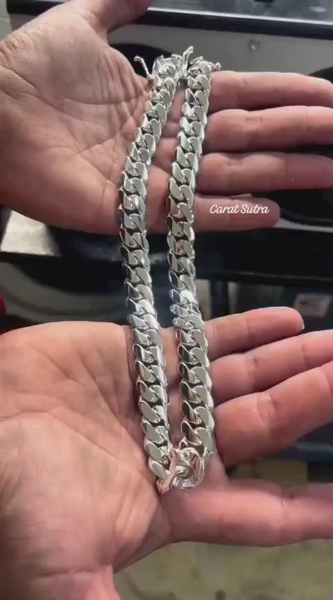RARE PRINCE by CARAT SUTRA | 16mm Wide Solid Miami Cuban Link Chain | 925 Sterling Silver Chain | Men's Jewelry | With Certificate of Authenticity and 925 Hallmark
