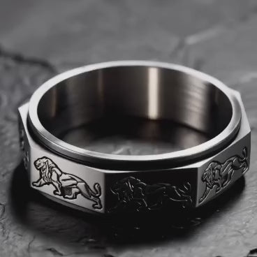 Unique Designed Lion Engraved Band Ring | 925 Sterling Silver Oxidized Ring | With Certificate of Authenticity and 925 Hallmark