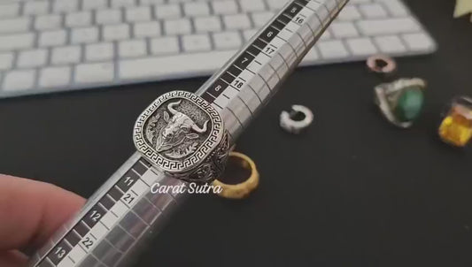 RARE PRINCE by CARAT SUTRA | Unique Taurus Zodiac Designed Bull Ring | 925 Sterling Silver Oxidized Ring | Men's Jewelry | With Certificate of Authenticity and 925 Hallmark
