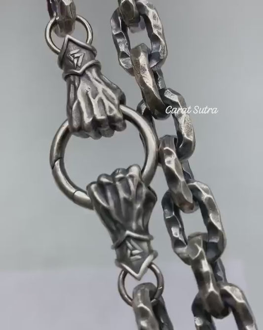 RARE PRINCE by CARAT SUTRA | 12mm Unique Fist Chain with Vintage Oxidised finish | 925 Sterling Silver | Men's Jewelry | With Certificate of Authenticity and 925 Hallmark