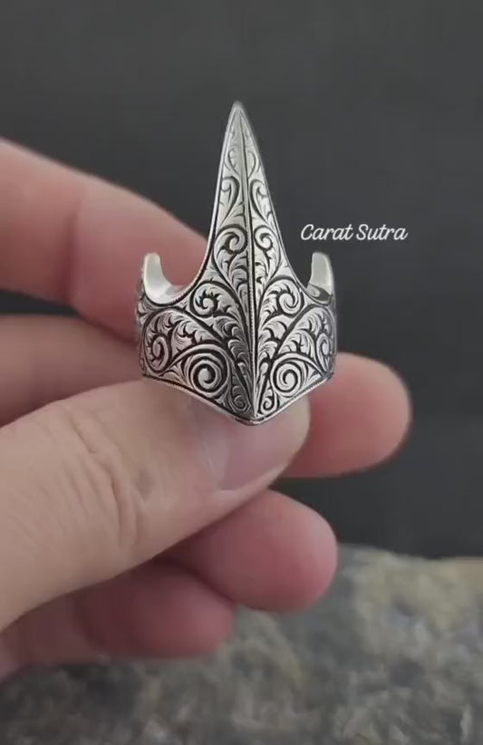 RARE PRINCE by CARAT SUTRA | Unique Turkish Style Signet Thumb Ring | 925 Sterling Silver Oxidized Ring | Men's Jewelry | With Certificate of Authenticity and 925 Hallmark
