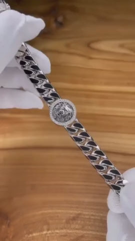 Unique 13mm Solid Cuban High Polished Lion Bracelet with Iced custom Letter Lock for Men | 925 Sterling Silver Bracelet | Men's Jewelry | With Certificate of Authenticity and 925 Hallmark