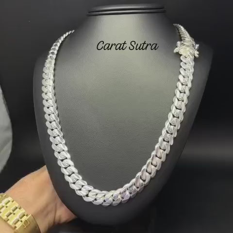 RARE PRINCE by CARAT SUTRA | 14mm Wide Solid Miami Cuban Link Chain | 925 Sterling Silver Chain | Men's Jewelry | With Certificate of Authenticity and 925 Hallmark