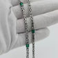 Solid 8mm Byzantine Link Chain, studded with Green Zircon baguette cut | 925 Sterling Silver Chain | With Certificate of Authenticity and 925 Hallmark