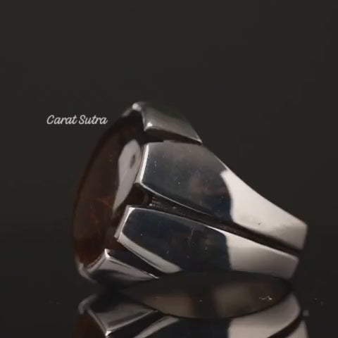 RARE PRINCE by CARAT SUTRA | Unique Designed Turkish Style Ring with Natural Tiger Eye  | 925 Sterling Silver Oxidized Ring | Men's Jewelry | With Certificate of Authenticity and 925 Hallmark