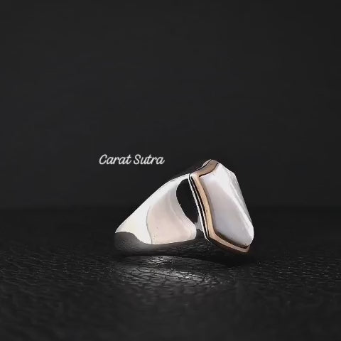 RARE PRINCE by CARAT SUTRA | Unique Turkish Style Ring with Natural Pearl | 925 Sterling Silver | Men's Jewelry | With Certificate of Authenticity and 925 Hallmark