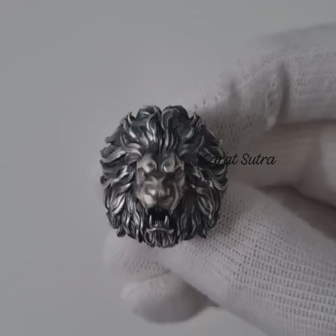 RARE PRINCE by CARAT SUTRA | Unique Designed Ferocious Lion Ring | 925 Sterling Silver Oxidized Ring | Men's Jewelry | With Certificate of Authenticity and 925 Hallmark