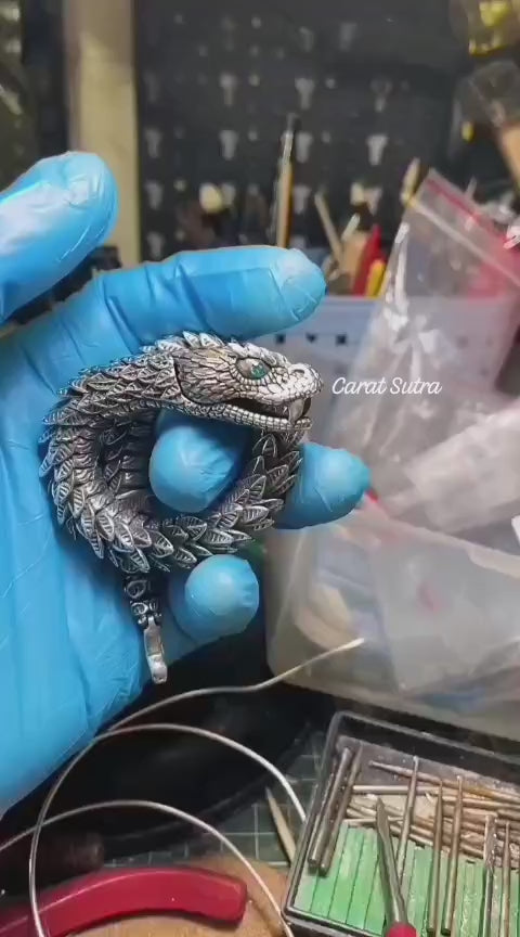 Unique Golden Head Oxidized Snake Bracelet with Blue Eyes | 925 Sterling Silver Oxidized Bracelet | Unisex Jewelry | With Certificate of Authenticity and 925 Hallmark