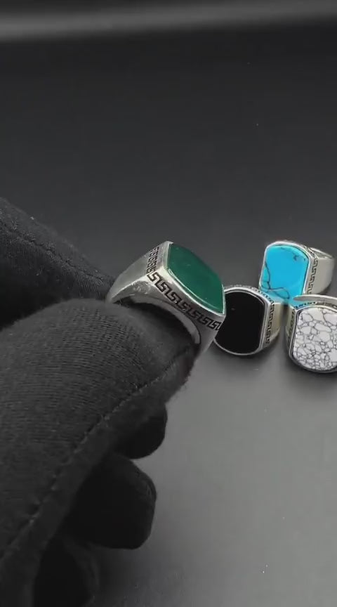 Unique Turkish Style Ring with Natural Irani Turquoise (Firoza) | 925 Sterling Silver Oxidized Ring | With Certificate of Authenticity and 925 Hallmark