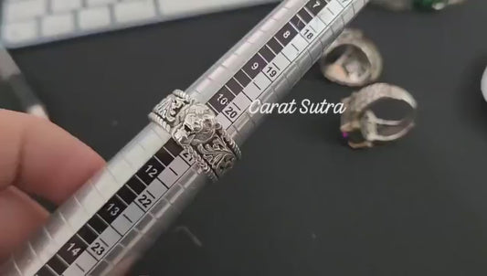 RARE PRINCE by CARAT SUTRA | Unique Designed Solid 3D Tiger Face Band Ring | 925 Sterling Silver Oxidized Ring | Men's Jewelry | With Certificate of Authenticity and 925 Hallmark