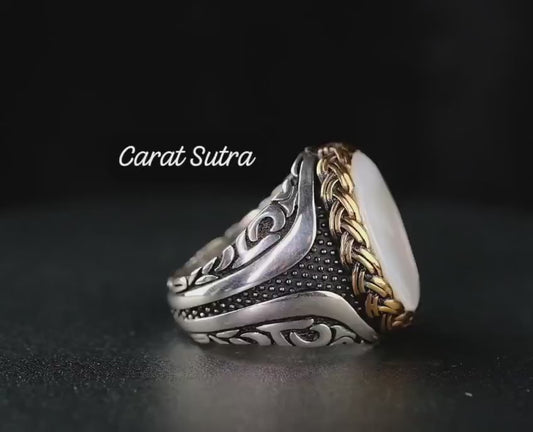 RARE PRINCE by CARAT SUTRA | Unique Turkish Style Ring with Natural Pearl | 925 Sterling Silver Oxidized Ring | Men's Jewelry | With Certificate of Authenticity and 925 Hallmark