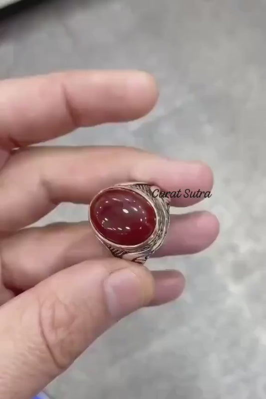 RARE PRINCE by CARAT SUTRA | Unique Turkish Style Ring with Natural Red Agate | 925 Sterling Silver Oxidized Ring | Men's Jewelry | With Certificate of Authenticity and 925 Hallmark