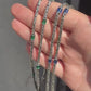 Solid 6mm Byzantine Link Chain, studded with Blue Zircon baguette cut | 925 Sterling Silver Chain