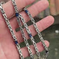 Solid 8mm Byzantine Link Chain, studded with Blue Zircon baguette cut | 925 Sterling Silver Chain | With Certificate of Authenticity and 925 Hallmark