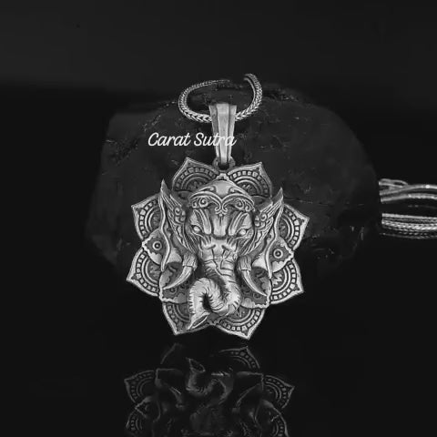 RARE PRINCE by CARAT SUTRA | Unique Designed Ganesha Pendant | 925 Sterling Silver Oxidized Pendant | Men's Jewelry | With Certificate of Authenticity and 925 Hallmark