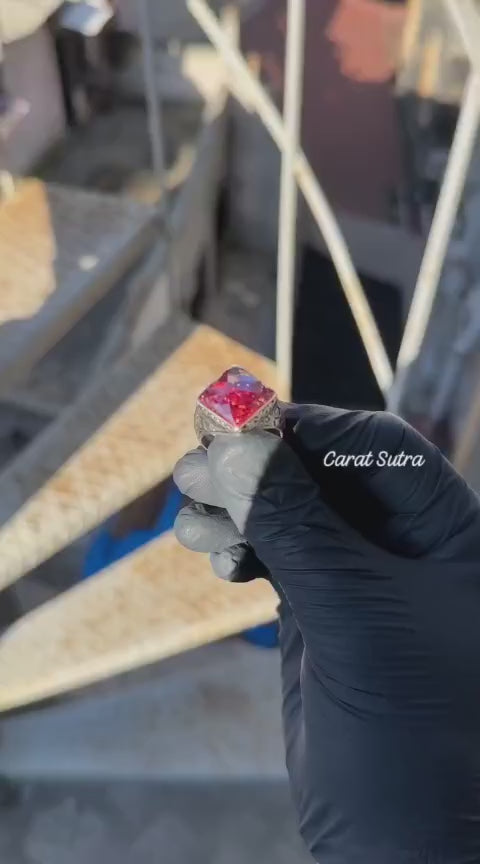 RARE PRINCE by CARAT SUTRA | Unique Designed Ring with Natural Red Ruby | 925 Sterling Silver Oxidized Ring | Men's Jewelry | With Certificate of Authenticity and 925 Hallmark