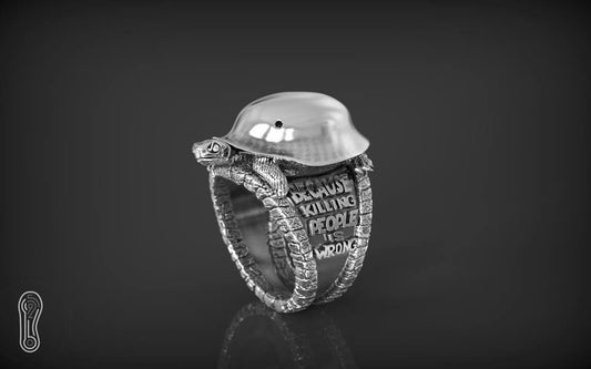 RARE PRINCE by CARAT SUTRA | Antique Designed Turtle Ring | 925 Sterling Silver Oxidized Ring | Men's Jewelry | With Certificate of Authenticity and 925 Hallmark