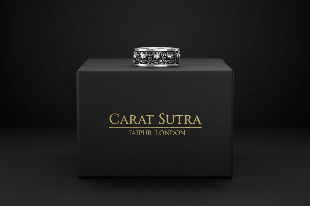 RARE PRINCE by CARAT SUTRA | Unique Designed Band Ring Skull & Fleur De Lis | 925 Sterling Silver Oxidized Ring | Men's Jewelry | With Certificate of Authenticity and 925 Hallmark - caratsutra