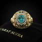 RARE PRINCE by CARAT SUTRA | Unique Designed 22k Gold plated Double Faced Lion Ring with Green Zircon Stone | 925 Sterling Silver Oxidized Ring | Men's Jewelry | With Certificate of Authenticity and 925 Hallmark