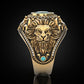 RARE PRINCE by CARAT SUTRA | Unique Designed 22k Gold plated Double Faced Lion Ring with Green Zircon Stone | 925 Sterling Silver Oxidized Ring | Men's Jewelry | With Certificate of Authenticity and 925 Hallmark