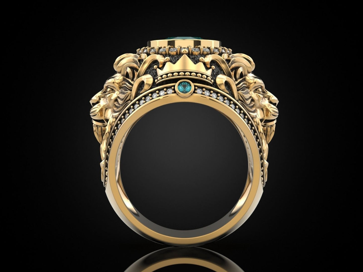 RARE PRINCE by CARAT SUTRA | Unique Designed 22k Gold plated Double Faced Lion Ring with Green Zircon Stone | 925 Sterling Silver Oxidized Ring | Men's Jewelry | With Certificate of Authenticity and 925 Hallmark