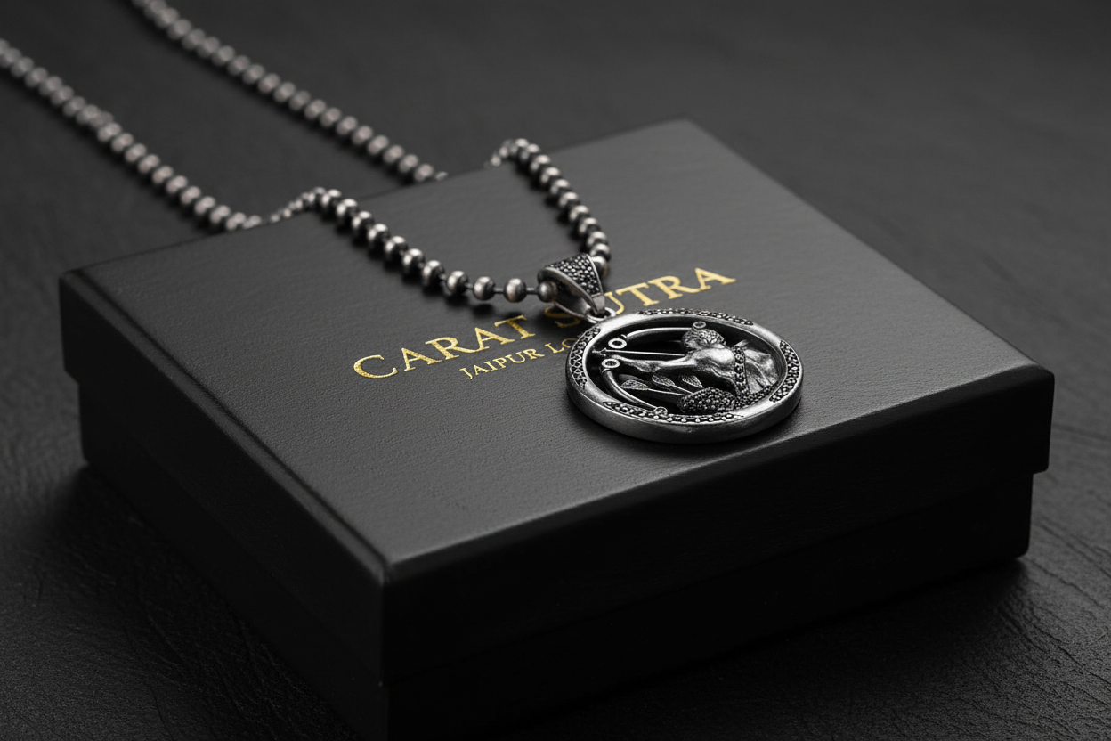 RARE PRINCE by CARAT SUTRA | Unique Sagittarius Zodiac Designed Pendant Studded with Black Zircons | Unisex 925 Sterling Silver Oxidized Pendant | Men's Jewelry | With Certificate of Authenticity and 925 Hallmark - caratsutra