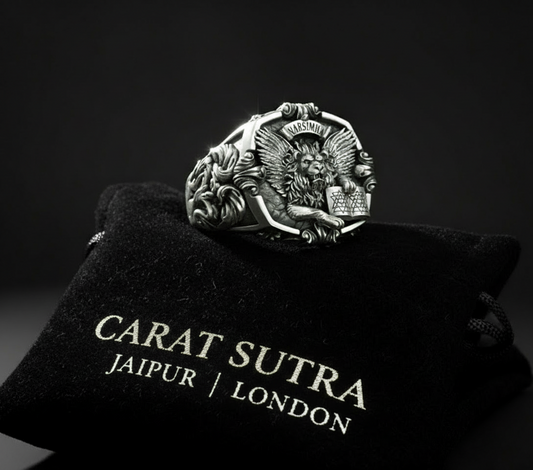 RARE PRINCE by CARAT SUTRA | Unique Designed Narsimha Lion Ring with OM symbol | 925 Sterling Silver Oxidized Ring | Men's Jewelry | With Certificate of Authenticity and 925 Hallmark - caratsutra