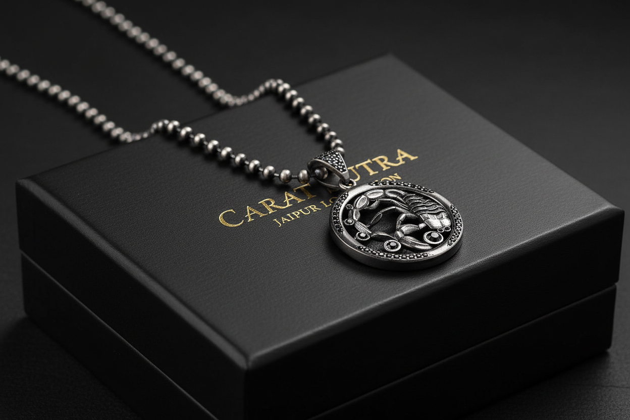 RARE PRINCE by CARAT SUTRA | Unique Scorpio Zodiac Designed Pendant Studded with Black Zircons | Unisex 925 Sterling Silver Oxidized Pendant | Men's Jewelry | With Certificate of Authenticity and 925 Hallmark - caratsutra