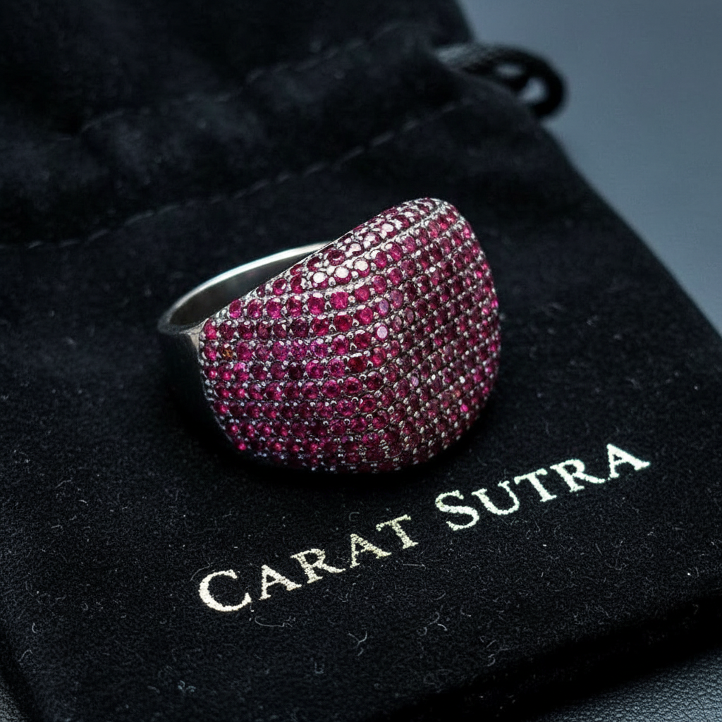 RARE PRINCE by CARAT SUTRA | Unique Handmade Turkish Style Ring Studded with AAA+ Ruby Stones |  925 Sterling Silver Ring | Men's Jewelry | With Certificate of Authenticity and 925 Hallmark