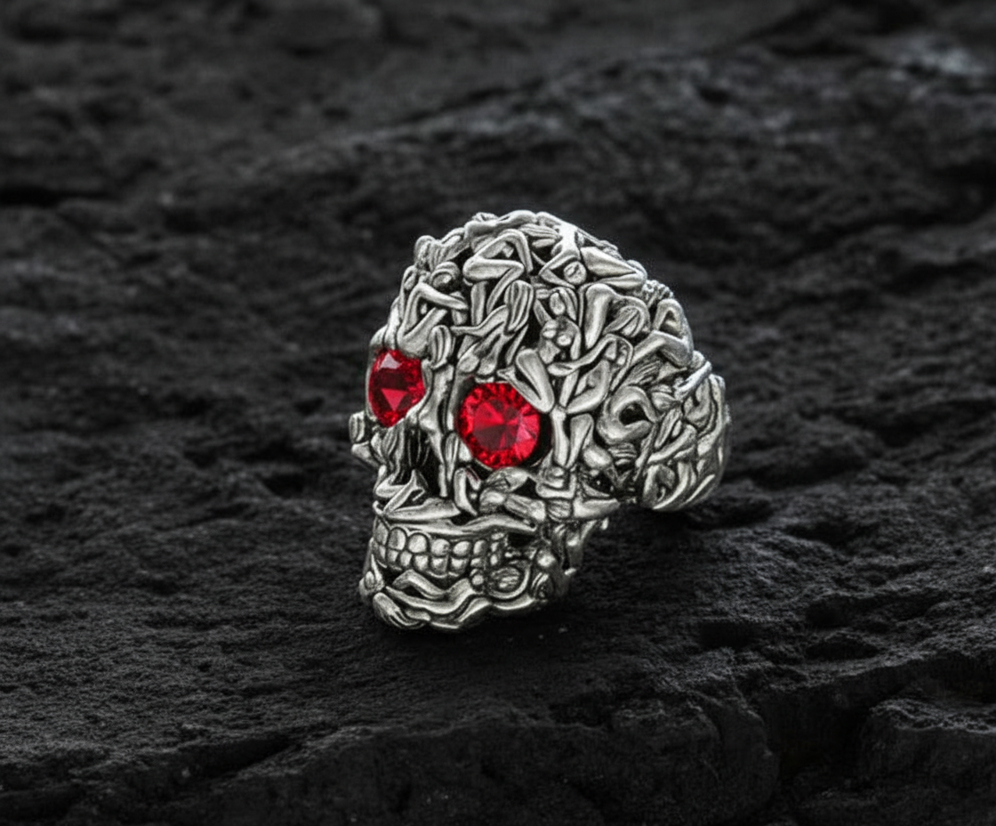 RARE PRINCE by CARAT SUTRA | Unique Designed Women's Body Skull Ring | 925 Sterling Silver Oxidized Ring | Men's Jewelry | With Certificate of Authenticity and 925 Hallmark - caratsutra