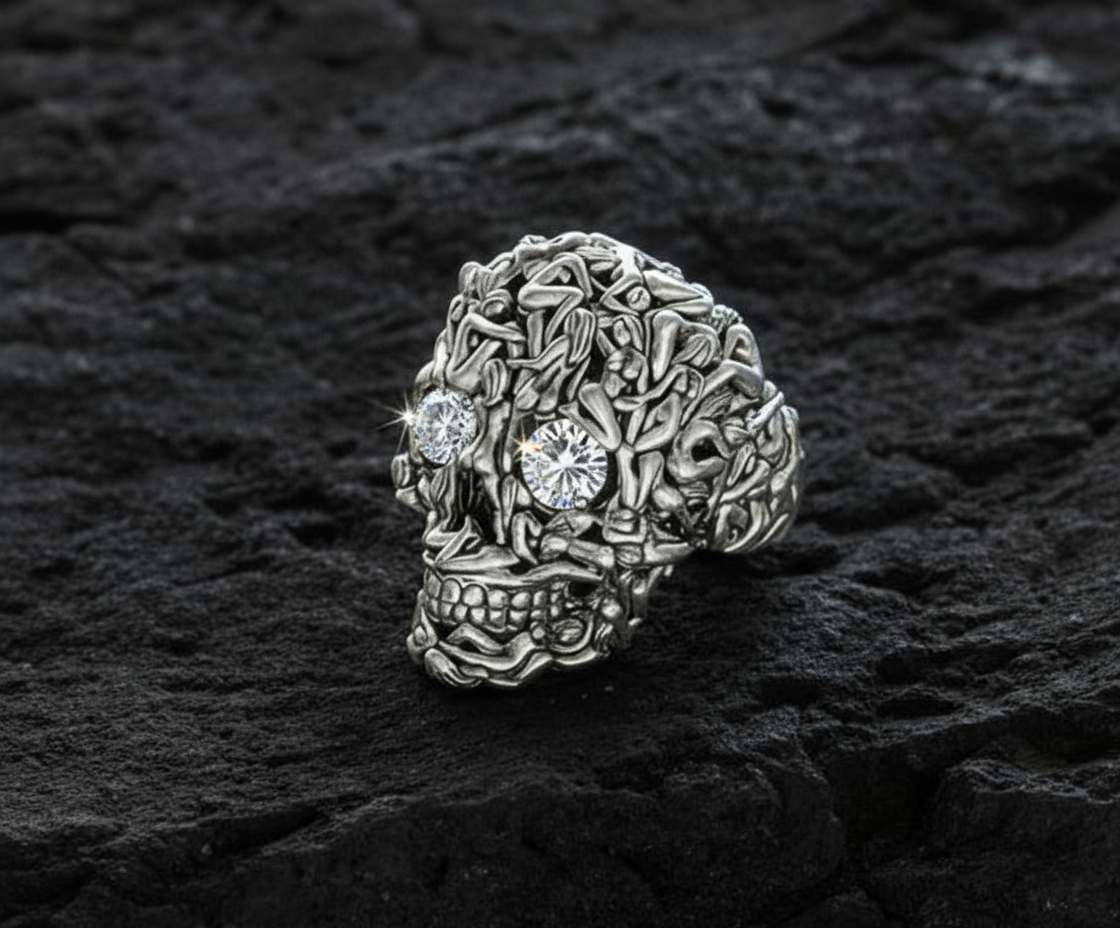 RARE PRINCE by CARAT SUTRA | Unique Designed Women's Body Skull Ring | 925 Sterling Silver Oxidized Ring | Men's Jewelry | With Certificate of Authenticity and 925 Hallmark - caratsutra