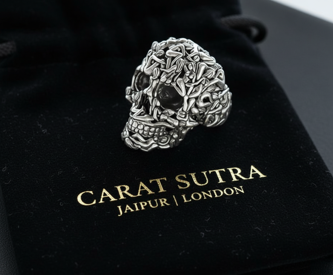 RARE PRINCE by CARAT SUTRA | Unique Designed Women's Body Skull Ring | 925 Sterling Silver Oxidized Ring | Men's Jewelry | With Certificate of Authenticity and 925 Hallmark - caratsutra