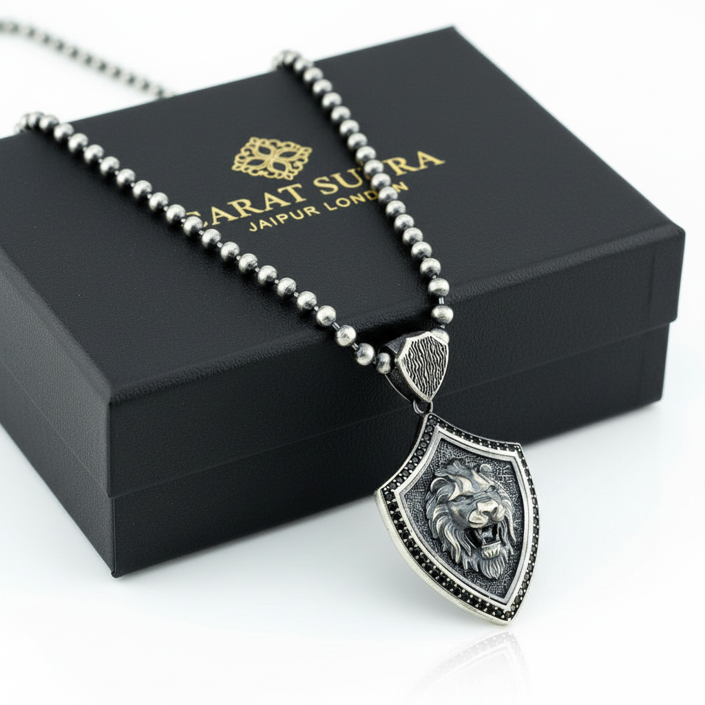 RARE PRINCE by CARAT SUTRA | Unique Designed Lion Pendant for Men | 925 Sterling Silver Oxidized Pendant | Men's Jewelry | With Certificate of Authenticity and 925 Hallmark - caratsutra