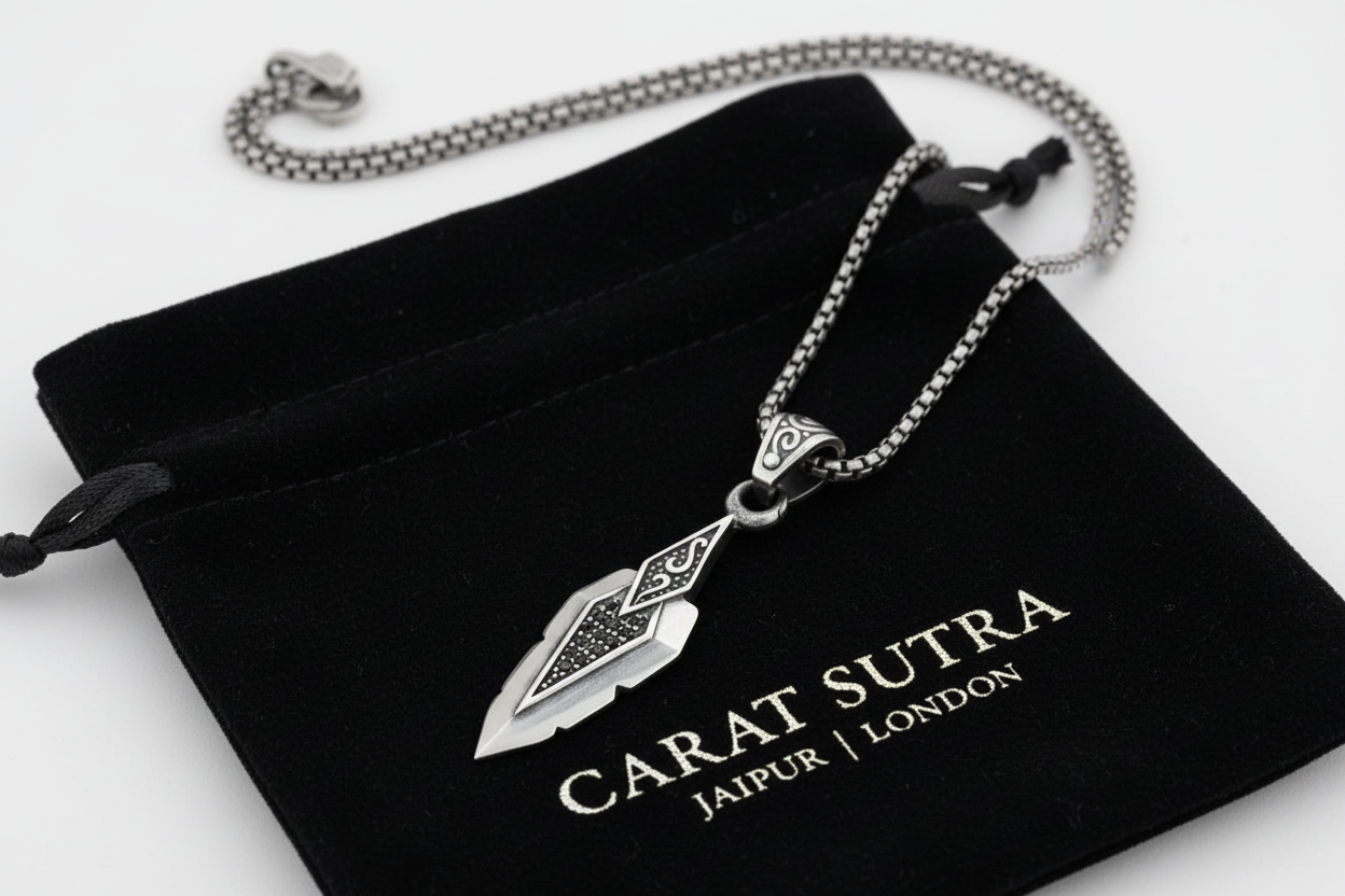 RARE PRINCE by CARAT SUTRA | Unique Designed Sword Blade Pendant for Men | 925 Sterling Silver Oxidized Pendant | Men's Jewelry | With Certificate of Authenticity and 925 Hallmark - caratsutra