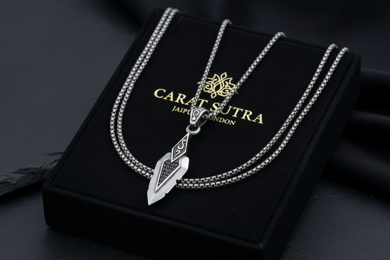 RARE PRINCE by CARAT SUTRA | Unique Designed Sword Blade Pendant for Men | 925 Sterling Silver Oxidized Pendant | Men's Jewelry | With Certificate of Authenticity and 925 Hallmark - caratsutra