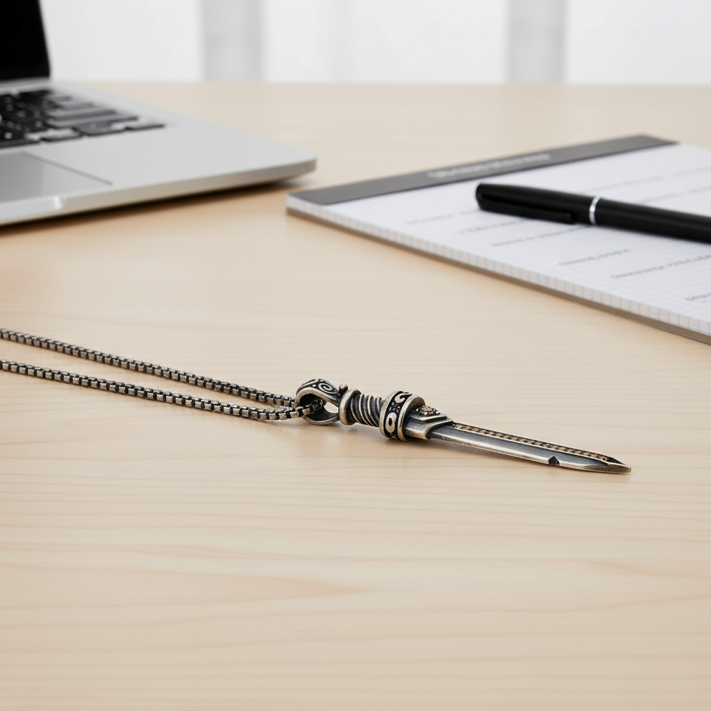 RARE PRINCE by CARAT SUTRA | Unique Designed Sword Pendant Studded with Cubic Zircons for Men | 925 Sterling Silver Oxidized Pendant | Men's Jewelry | With Certificate of Authenticity and 925 Hallmark - caratsutra