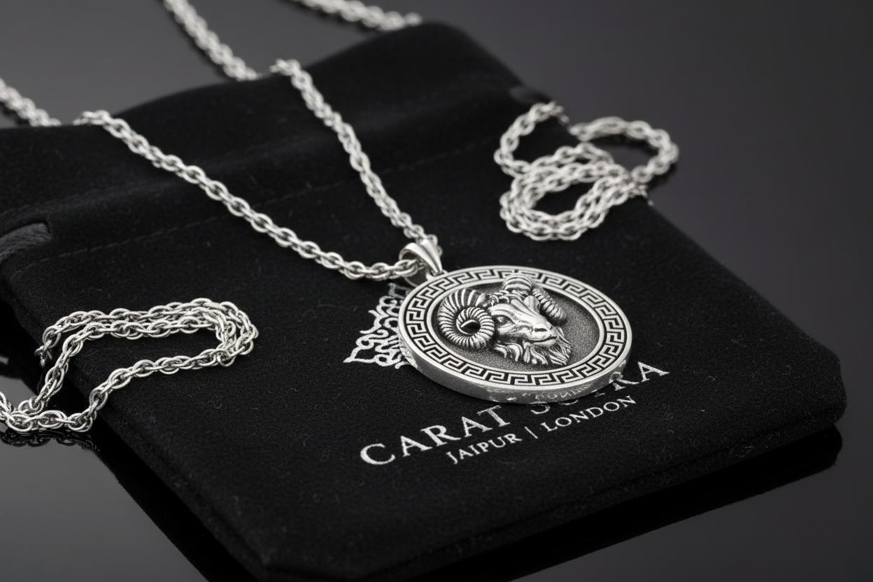 RARE PRINCE by CARAT SUTRA | Unique Designed Pendant for Aries Zodiac for Men | 925 Sterling Silver Oxidized Pendant | Men's Jewelry | With Certificate of Authenticity and 925 Hallmark - caratsutra