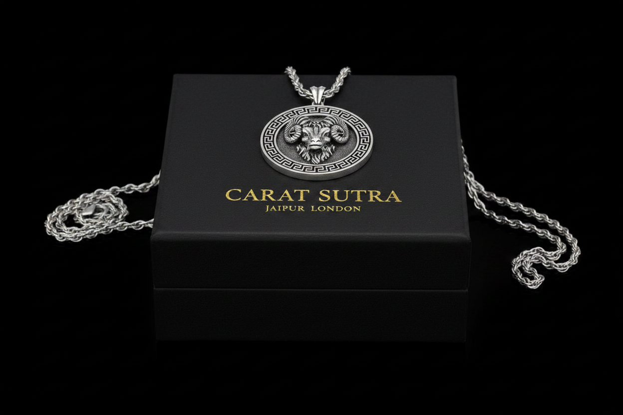 RARE PRINCE by CARAT SUTRA | Unique Designed Pendant for Aries Zodiac for Men | 925 Sterling Silver Oxidized Pendant | Men's Jewelry | With Certificate of Authenticity and 925 Hallmark - caratsutra