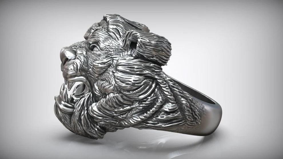 RARE PRINCE by CARAT SUTRA | Unique Designed Solid Ferocious 3D Tiger Face Ring | 925 Sterling Silver Oxidized Ring | Men's Jewelry | With Certificate of Authenticity and 925 Hallmark