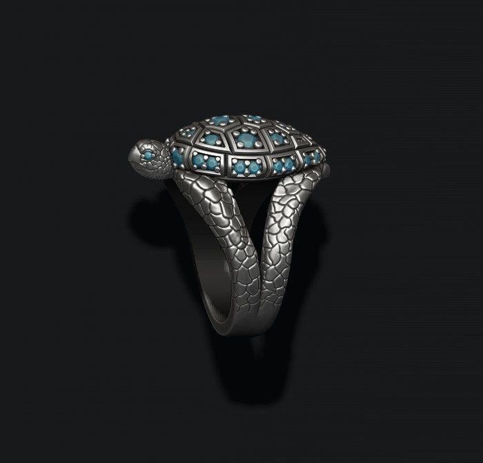 RARE PRINCE by CARAT SUTRA | Antique Designed Turtle Ring With Blue Zircon| 925 Sterling Silver Oxidized Ring | Men's Jewelry | With Certificate of Authenticity and 925 Hallmark