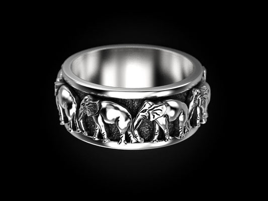 RARE PRINCE by CARAT SUTRA | Antique Designed Elephant Band Ring | 925 Sterling Silver Oxidized Ring | Men's Jewelry | With Certificate of Authenticity and 925 Hallmark