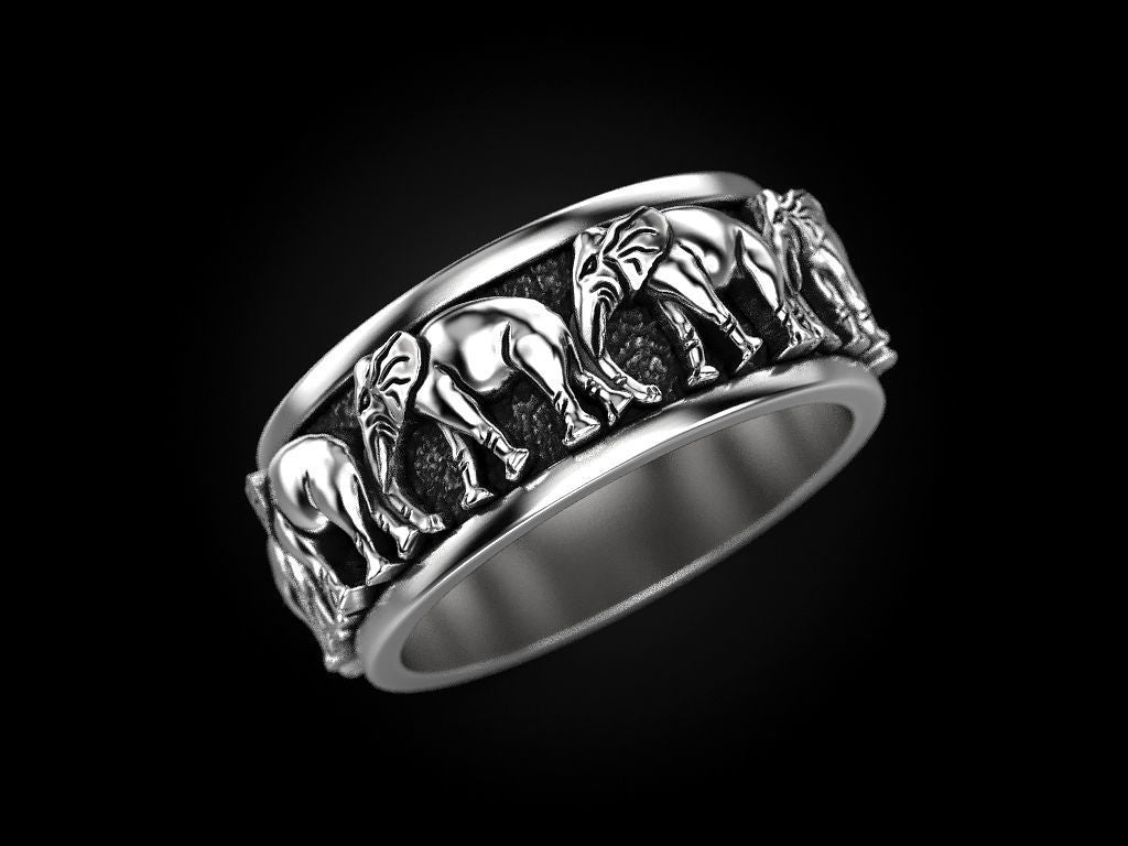 RARE PRINCE by CARAT SUTRA | Antique Designed Elephant Band Ring | 925 Sterling Silver Oxidized Ring | Men's Jewelry | With Certificate of Authenticity and 925 Hallmark