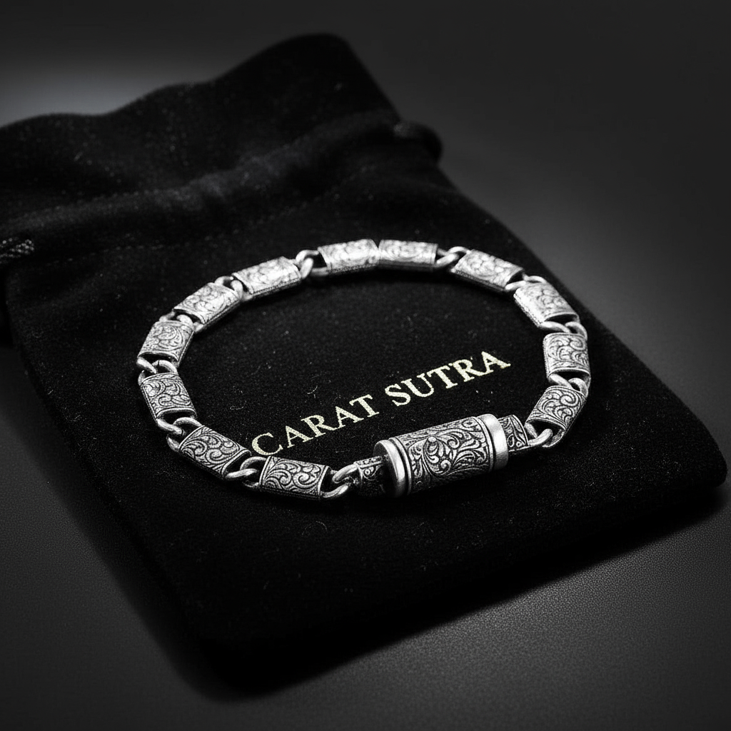 RARE PRINCE by CARAT SUTRA | Unique Hand Engraved Vintage Oxidized Bracelet | 925 Sterling Silver Bracelet | Men's Jewelry | With Certificate of Authenticity and 925 Hallmark
