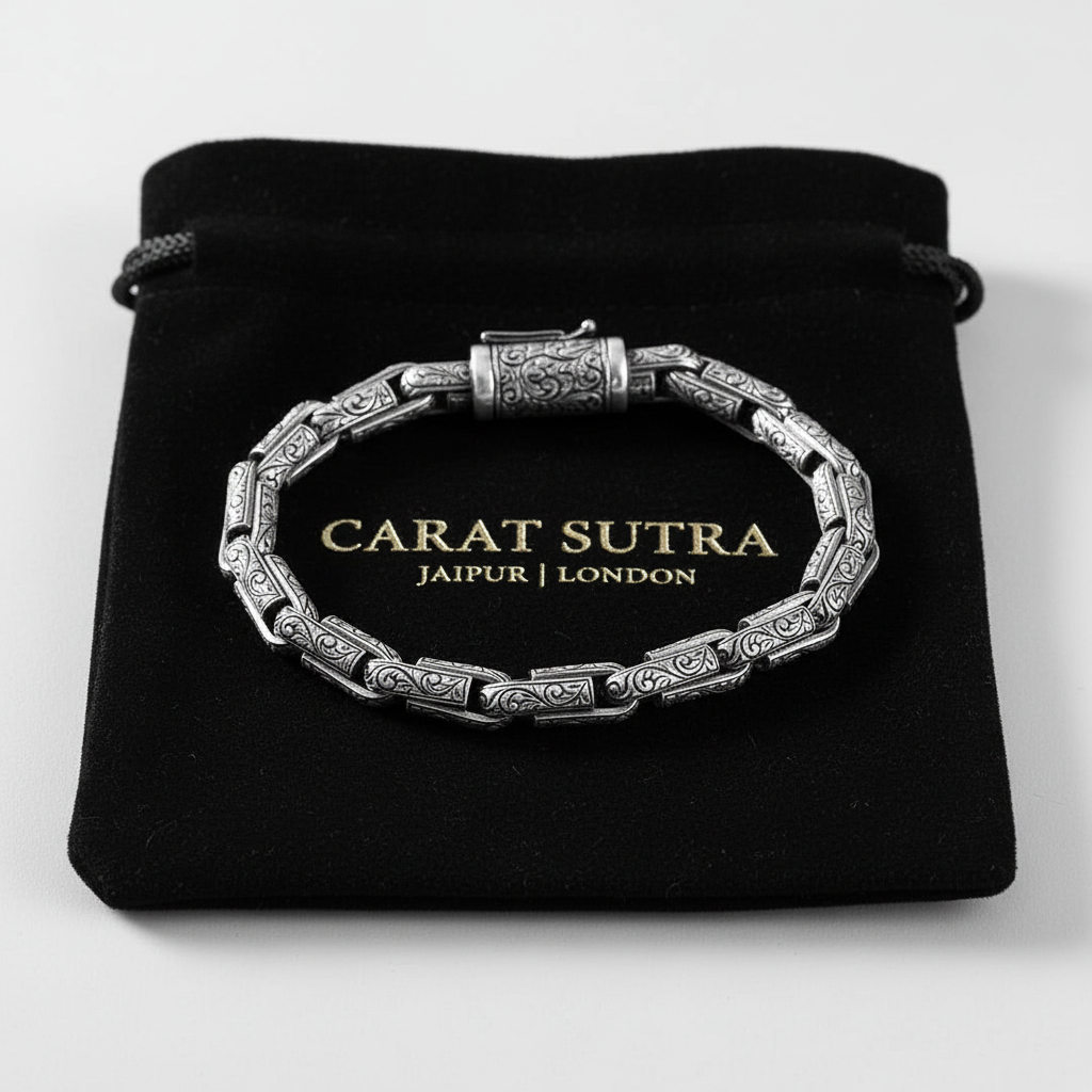 RARE PRINCE by CARAT SUTRA | Unique Hand Engraved Vintage Oxidized Bracelet | 925 Sterling Silver Bracelet | Men's Jewelry | With Certificate of Authenticity and 925 Hallmark