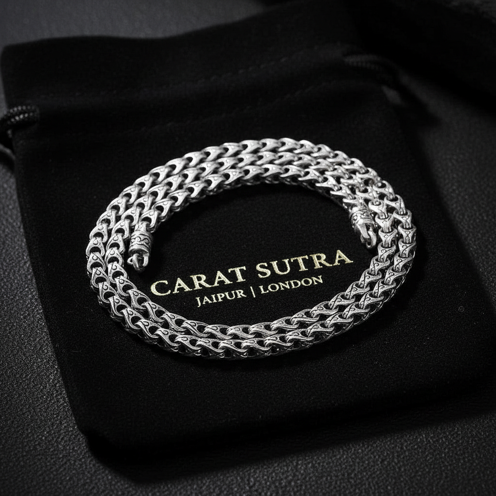 RARE PRINCE by CARAT SUTRA | Unique Hand Engraved Cylindrical Oxidized Chain | 925 Sterling Silver Chain | Men's Jewelry | With Certificate of Authenticity and 925 Hallmark - caratsutra