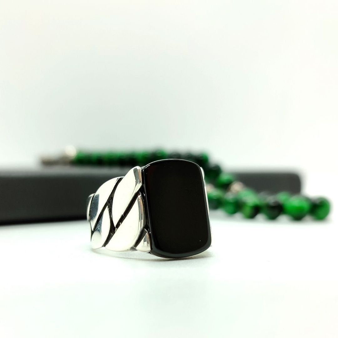 RARE PRINCE by CARAT SUTRA | Unique Turkish Braided Style Ring with Natural Black Onyx | 925 Sterling Silver Oxidized Ring | Men's Jewelry | With Certificate of Authenticity and 925 Hallmark - caratsutra